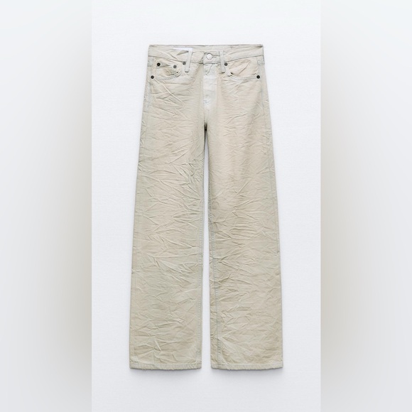 NWT ZARA TRF MID WAIST WRINKLE EFFECT COATED JEANS - Picture 2 of 5